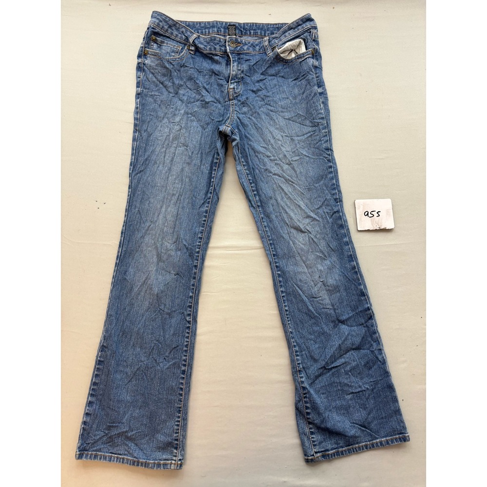 Apt. 9 Womens Blue Denim Bootcut Jeans Size 12 Medium Wash Flap Pocket Mid Rise